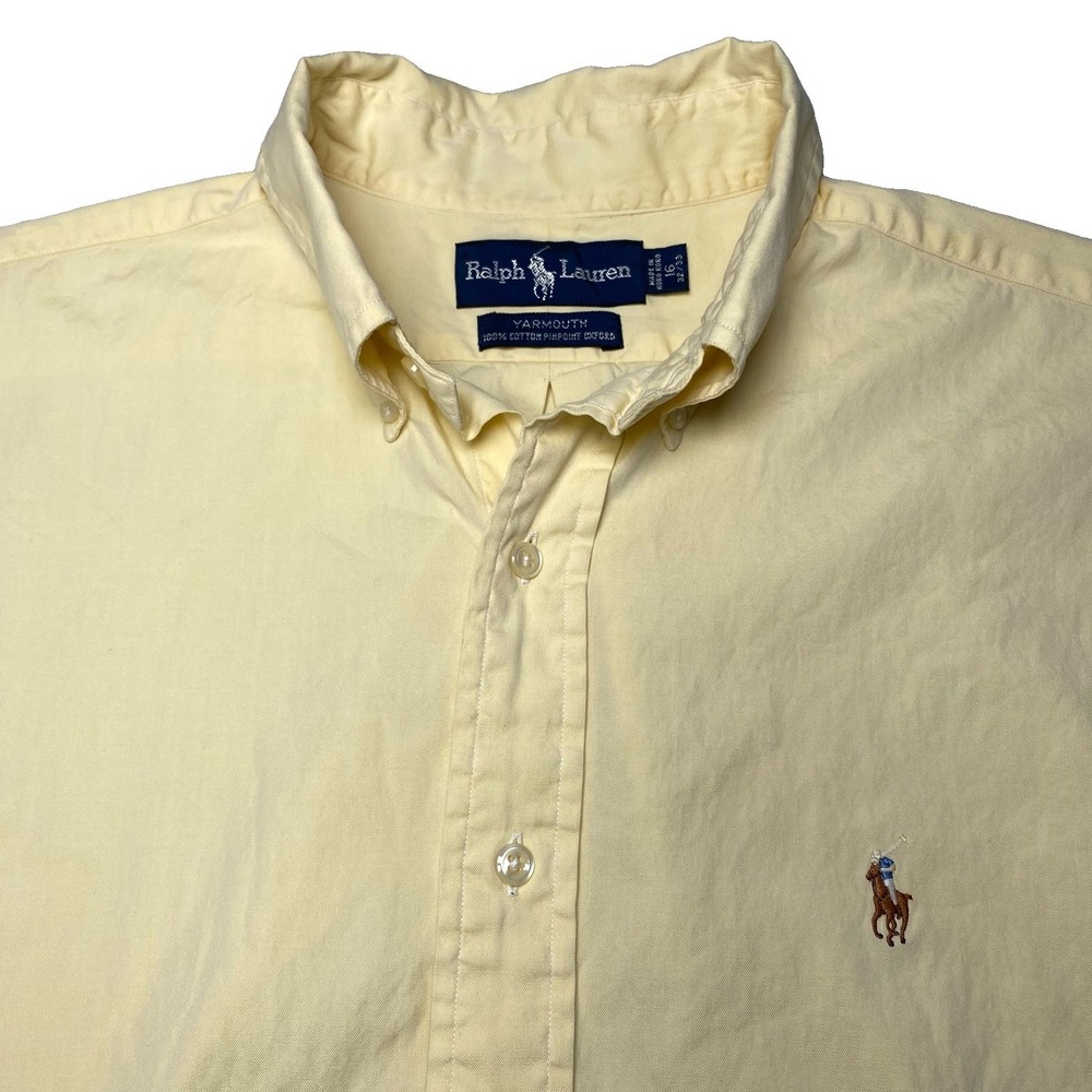 Ralph Lauren Yarmouth Pinpoint Oxford Shirt 16 32 33 Yellow Flesh Pony Preppy
